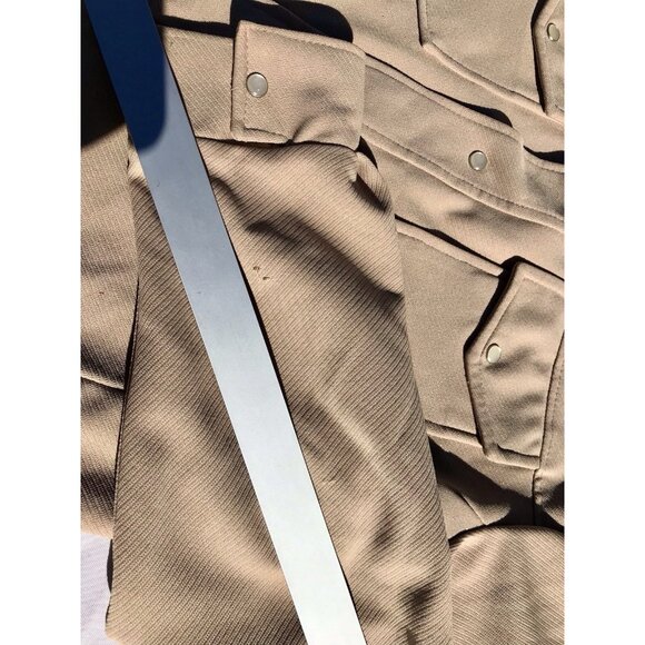 Vtg 70s Mens Tan Haggar Leisure Jacket 42 Big Collar Textured Poly Western Pearl - Picture 9 of 16